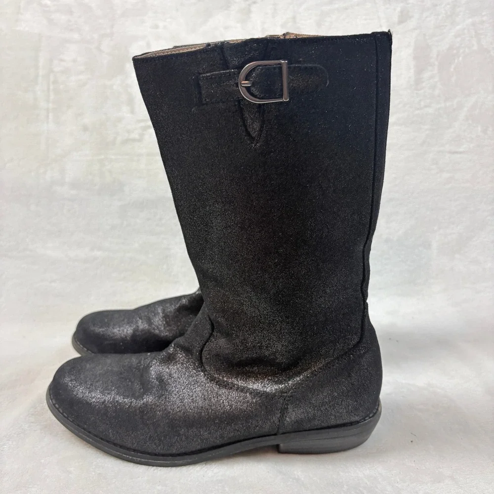 Hanna Andersson Glitter Tall Boots Kids Black Good Shimmer Biker‎ Moto Buckle